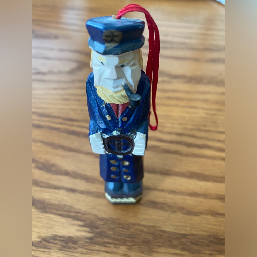Vintage Folk Art Hand Carved Painted Sea Captain Ornament 6” Tall